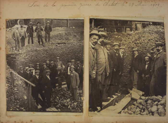 L’image représente la pose de la première pierre du chalet du Véloce club béarnais le 28 mai 1901.